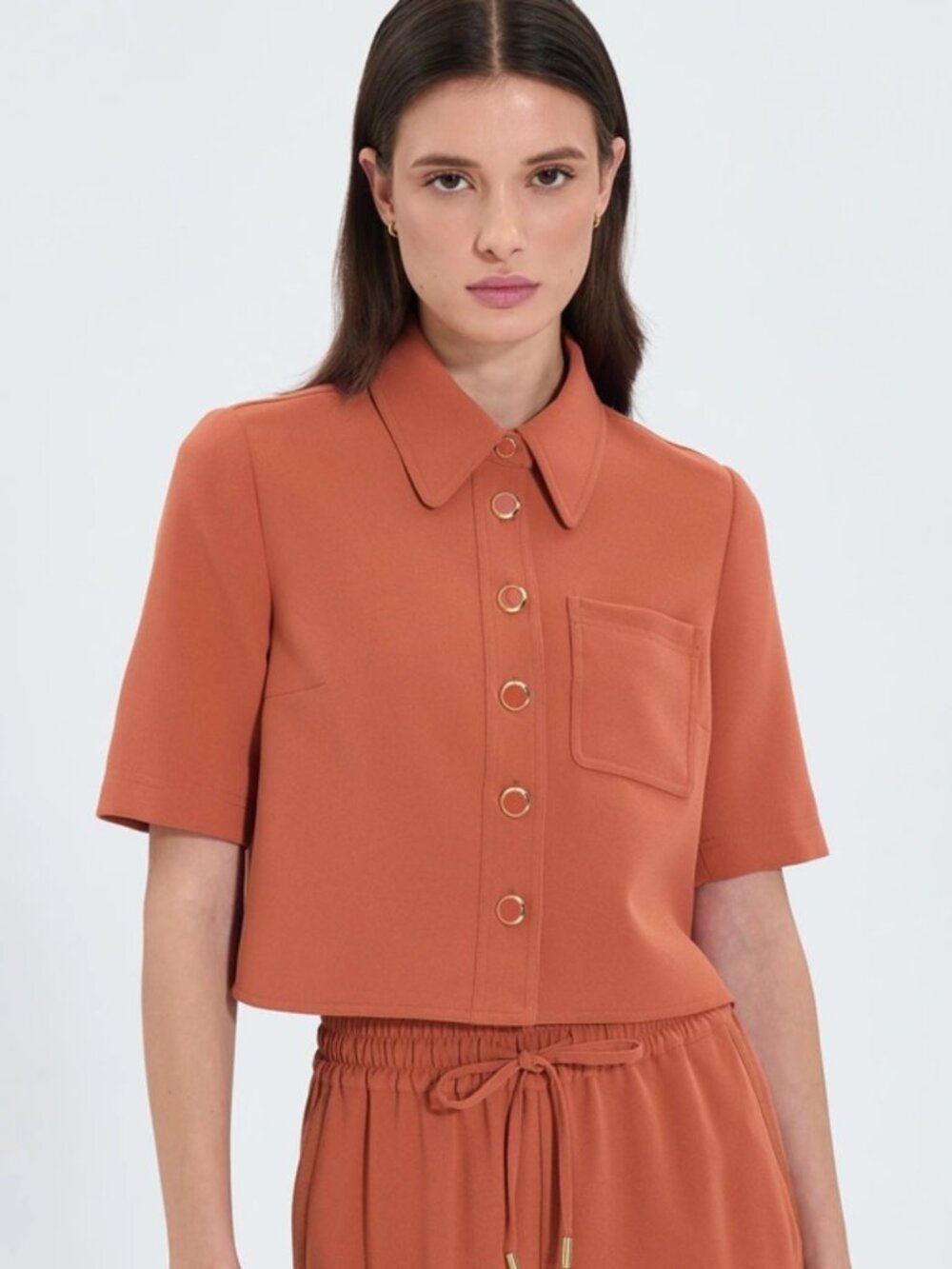 NWOT ZAPA Celina Short Sleeve Bolero Jacket Shirt in Dark Orange Brique